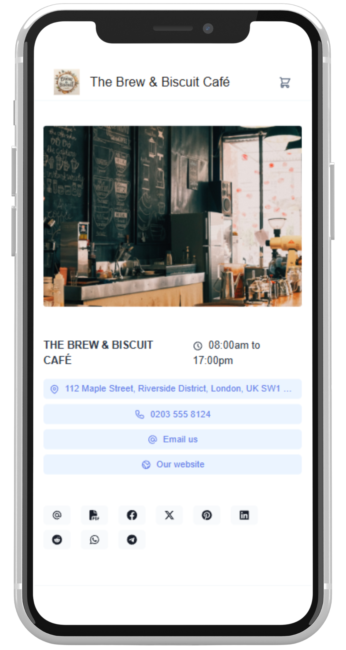 Screenshot of a store page in mobile view